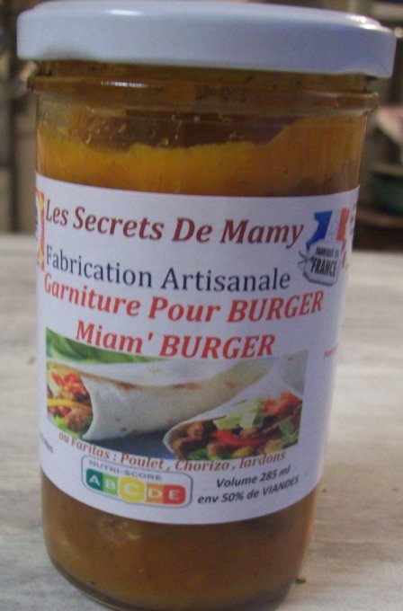 GARNITURE POULET CHORIZO LARDONS LEGUMES POUR BURGUER  1 POT DE 280 ML  