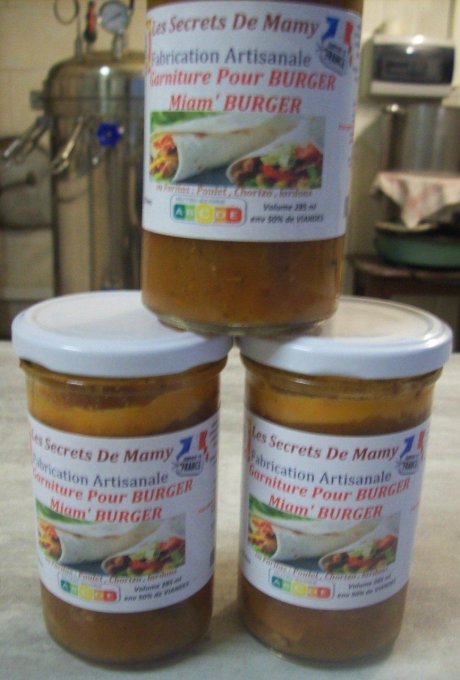 GARNITURE POULET CHORIZO LARDONS LEGUMES POUR BURGUER  1 POT DE 280 ML  