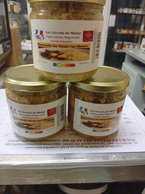 BLANQUETTE DE DINDE  pot de 500 ml à la crème FAIT MAISON 