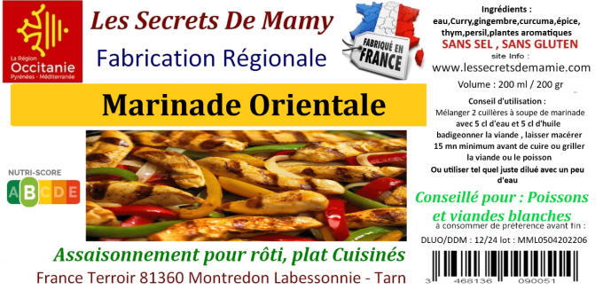 1 pot de  MARINADE ORIENTALE LIQUIDE PRETE A L'EMPLOI 200 ML 