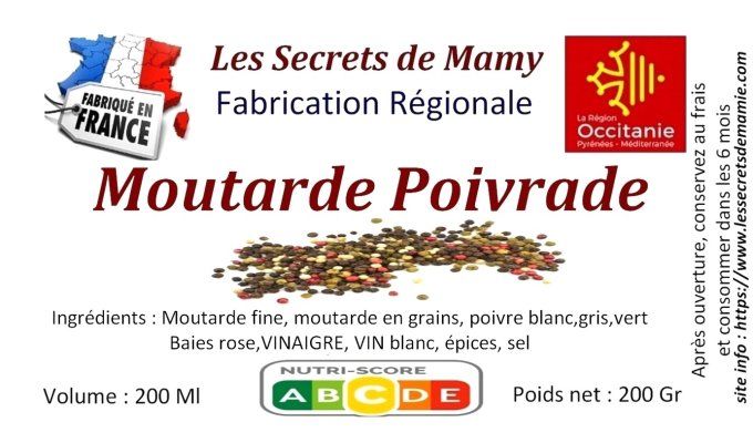 3 Pots de Moutarde Poivrade concassée_ 220 ml