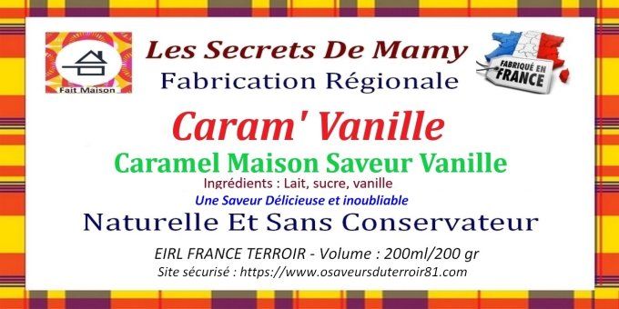 ASSORTIMENT DE 5 POTS DE CARAMEL  ( 1 DE CHAQUE 260 gr X  5 