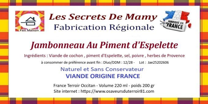 JAMBONNEAU AU PIMENT D 'ESPELETTE FAIT MAISON -