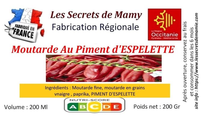 3 Pots de Moutarde au Piment d'ESPELETTE - 220 ml