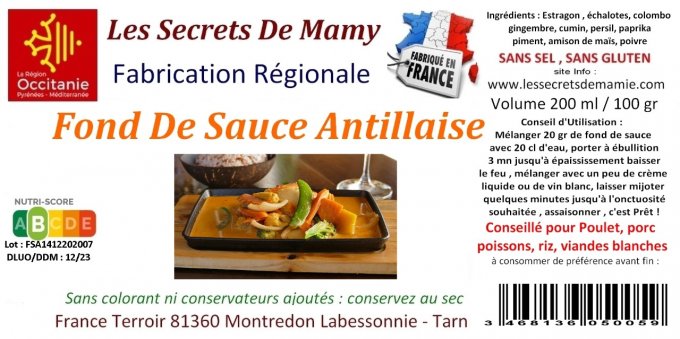 Fond de Sauce Saveurs Antillaise 200 ML/100 gr