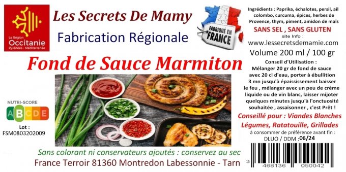 Fond de Sauce Marmiton 200 ML/100 gr