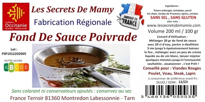 Fond de Sauce Saveurs Poivrade 200 ML/100 gr