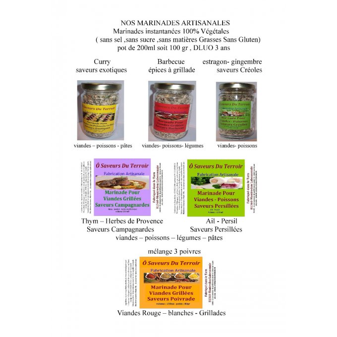 Carton de nos 6 Marinades  200 ML/100gr