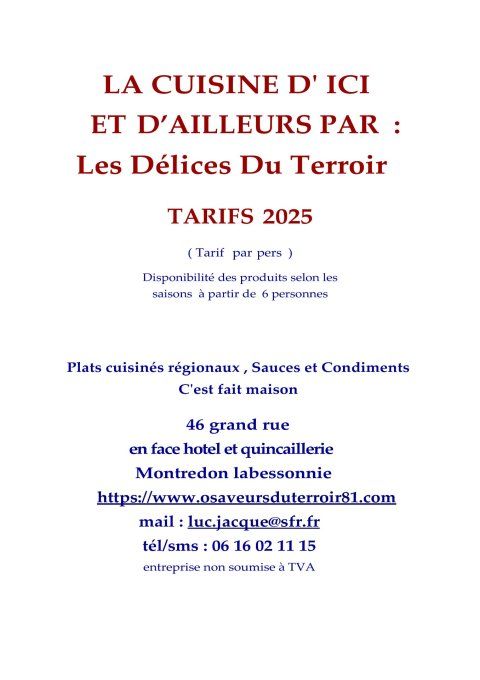 menu OCEAN  pour 6 pers