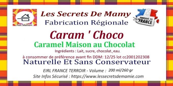 assortiment de 6 pots de caramel  FAIT MAISON 260 gr/200 ml - Copie