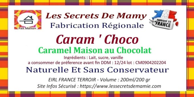 6 POTS DE CARAMEL AU CHOCOLAT FAIT MAISON 260 gr /200 ml X 6 -