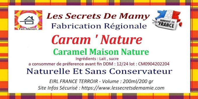 3 POTS DE CARAMEL NATURE FAIT MAISON 260 gr X 3 -