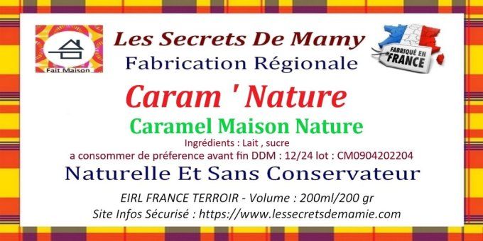  6 POTS DE CARAMEL NATURE FAIT MAISON 260 gr X 6 