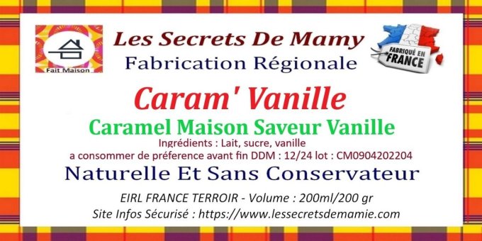 3 POTS DE CARAMEL VANILLE FAIT MAISON 260 gr X 3