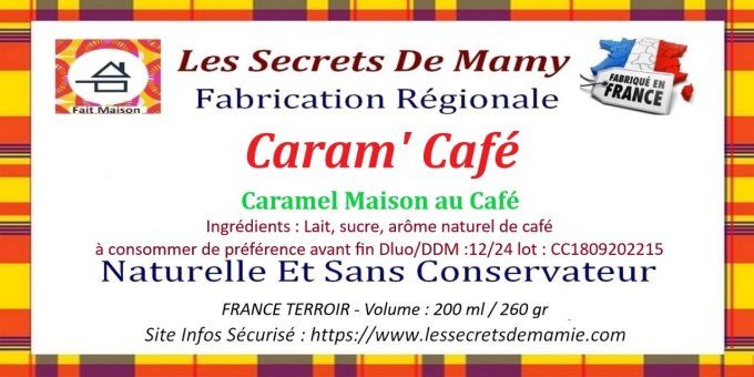 3 POTS DE CARAMEL CAFE FAIT MAISON 260 gr x 3