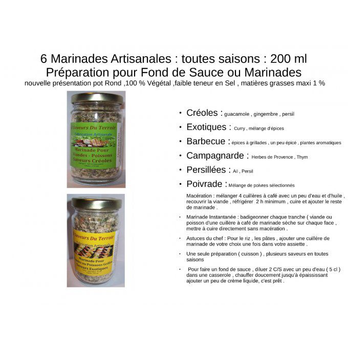 Carton de 6  Marinades Créoles 200 ML/100gr - Copie