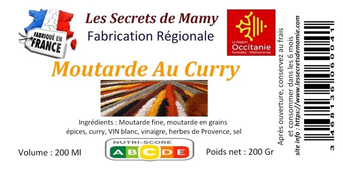 6 Pots Moutarde Curry artisanale - 220 ml -