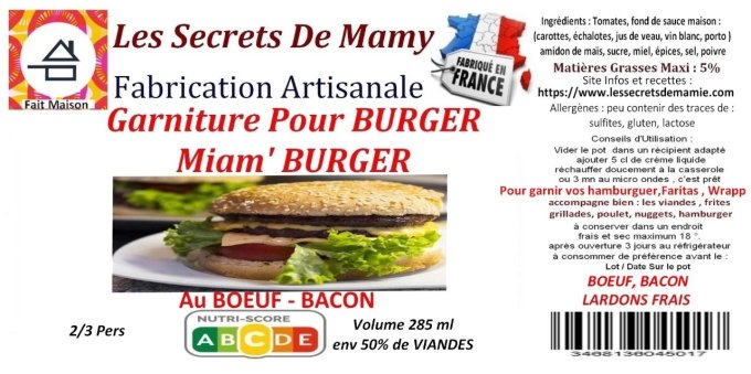 GARNITURE BOEUF LARDONS LEGUMES POUR BURGUER  1 POT DE 280 ML   - Copie