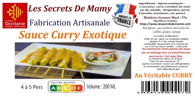   6 pots  de  Sauce au Curry  - 220 ml -