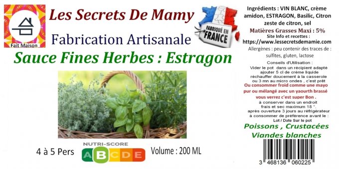 6 pots de  Sauce FINES HERBES ESTRAGON  200 ml - 