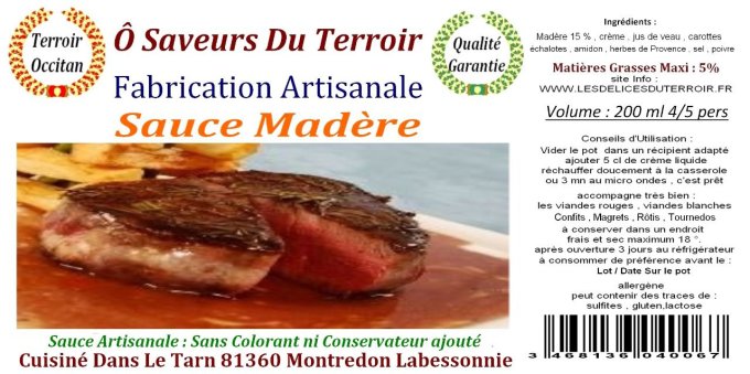  6 pots de  Sauce au Madère   - 220 ml 