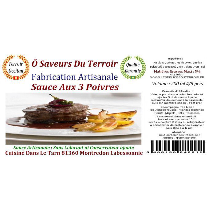 24 Sauces aux 3  Poivres  - 200 ml Label SUD DE FRANCE