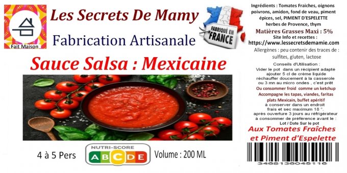 6 pots Sauce Salsa mexicaine 220 ml au piment d'espelette