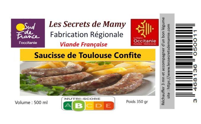 SAUCISSE DE TOULOUSE CONFITE  MAISON 500 ml